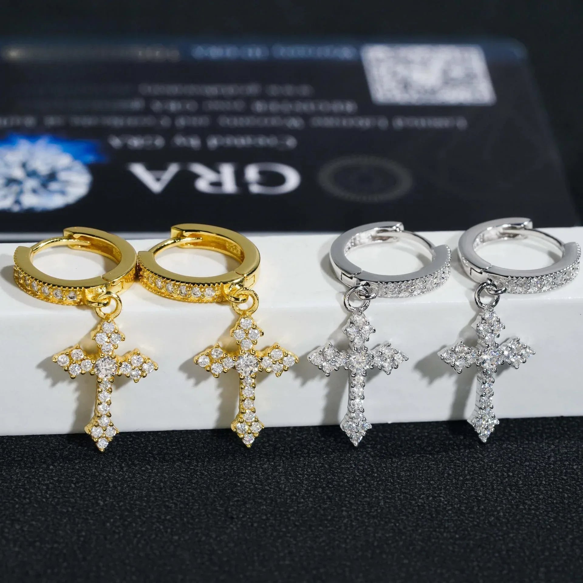 S925 Silver Cross Design Moissanite Hoop Stud Earrings Unisex - CaratixJewelry